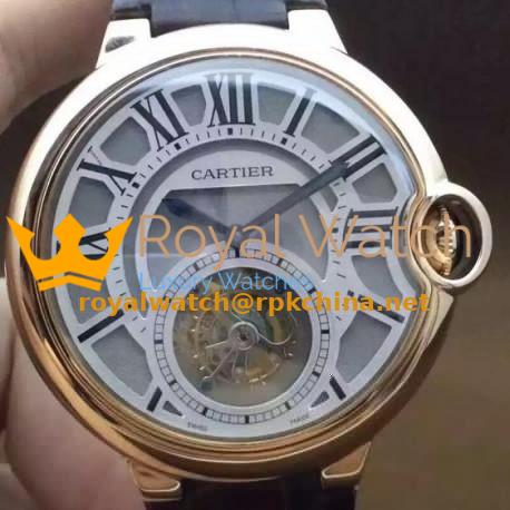 Replica Cartier Ballon Bleu Tourbillon V6F Rose Gold Silver Dial Swiss Tourbillon