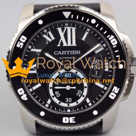 Replica Calibre De Cartier Diver 42MM V6F Stainless Steel Black Dial M9015
