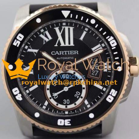 Replica Calibre De Cartier Diver V6F Stainless Steel & Rose Gold Black Dial M9015