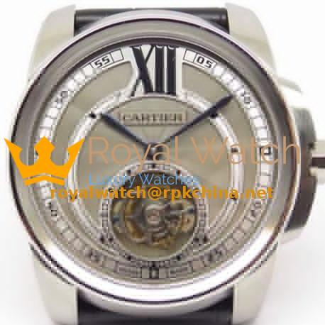 Replica Calibre De Cartier Tourbillon Stainless Steel Grey Dial Swiss Tourbillon