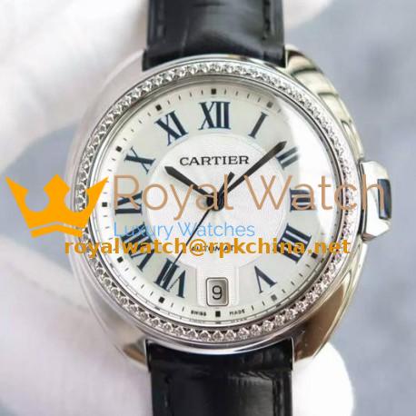 Replica Cle De Cartier 40MM Stainless Steel & Diamonds White Dial M9015
