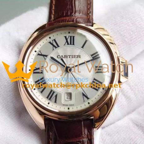 Replica Cle De Cartier 40 MM Rose Gold Silver Dial M9015