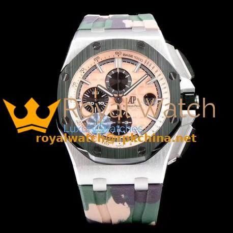 Replica Audemars Piguet Royal Oak Offshore Chronograph Combat 2018 SIHH 26400 JF V2 Stainless Steel Beige Dial Swiss 3126