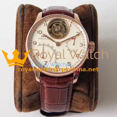 Replica IWC Portugieser Tourbillon Mystere Retrograde IW504602 ZF Rose Gold White Dial Swiss Tourbillon