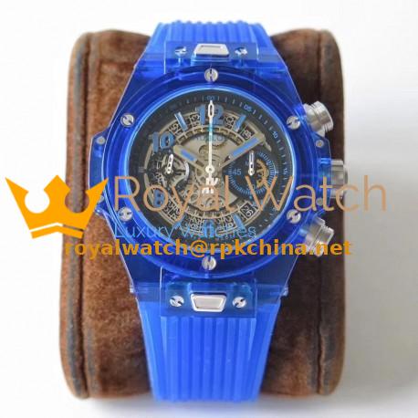 Replica Hublot Big Bang Unico Blue Sapphire 411.JL.4809.RT OX Blue Sapphire Crystal Skeleton Dial Swiss HUB1242