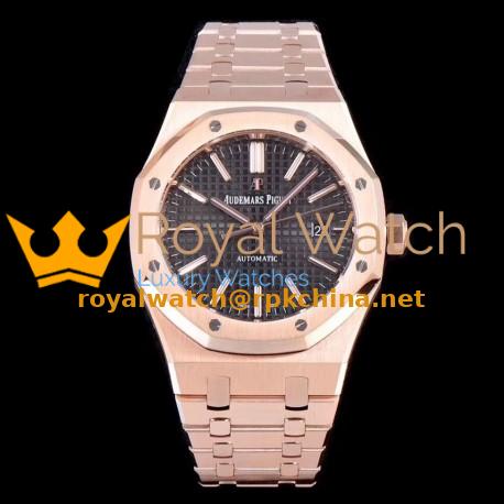 Replica Audemars Piguet Royal Oak 15450 JF V5 Rose Gold Black Dial Swiss 3120