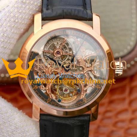 Replica Audemars Piguet Jules Audemars Tourbillon 26357PT.ZZ.D028CR.01 Noob Rose Gold Skeleton Dial Swiss Tourbillon