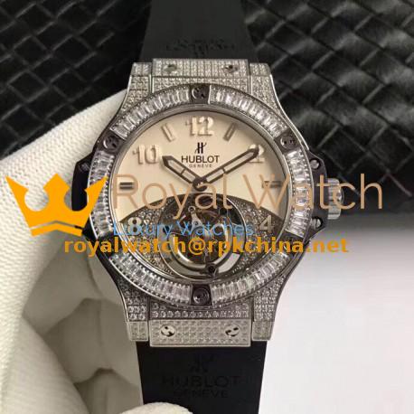 Replica Hublot Big Bang Tourbillon Noob Stainless Steel & Diamonds Beige & Diamond Dial Swiss Tourbillon