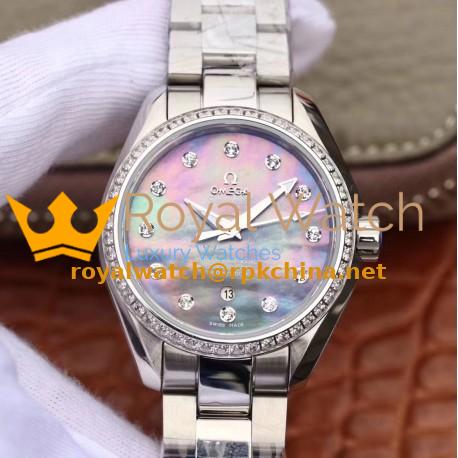 Replica Omega Seamaster Aqua Terra 150M Ladies 34MM 220.10.34.20.55.001 3S Stainless Steel Blue Mother Of Pearl Dial Swiss 8520