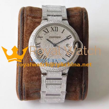 Replica Ballon Bleu De Cartier 42MM Full Paved Diamonds TW Stainless Steel & Diamond Diamond Dial M9015