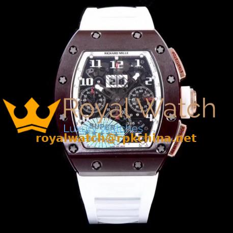 Replica Richard Mille RM011-FM Felipe Massa Flyback Dubai Chronograph KV Brown Ceramic White Skeleton Dial Swiss 7750