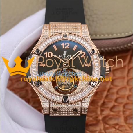 Replica Hublot Big Bang Tourbillon Noob Rose Gold & Diamonds Black & Diamond Dial Swiss Tourbillon
