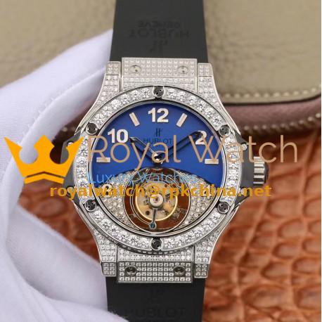 Replica Hublot Big Bang Tourbillon Noob Stainless Steel & Diamonds Blue & Diamond Dial Swiss Tourbillon