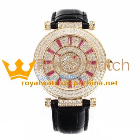 Replica Franck Muller Round Double Mystery Baguette Cut Diamond 42 DM D 2R CD GS Yellow Gold & Diamonds Diamond Dial M9015