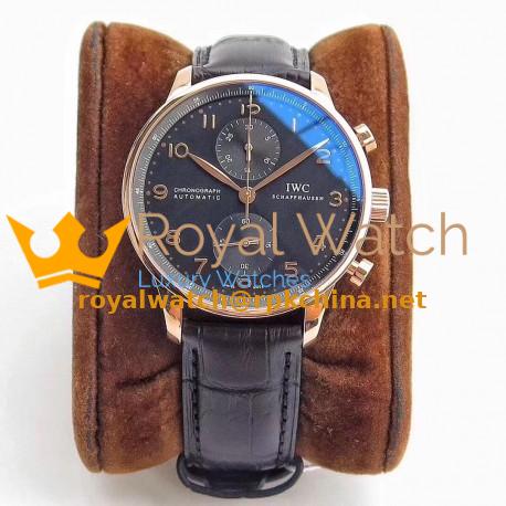 Replica IWC Portugieser Chronograph IW371482 ZF V2 Rose Gold Black Dial Swiss 7750