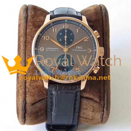 Replica IWC Portugieser Chronograph IW371482 ZF V2 Rose Gold Chocolate Dial Swiss 7750