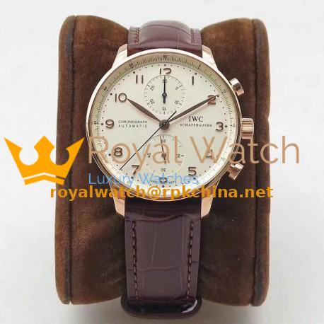 Replica IWC Portugieser Chronograph IW371480 ZF V2 Rose Gold White Dial Swiss 7750