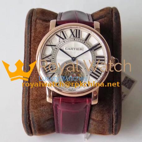 Replica Cartier Rotonde Flying Tourbillon W1556215 BL V2 Rose Gold Silver Dial Swiss Tourbillon