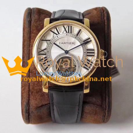 Replica Cartier Rotonde Flying Tourbillon W1556215 BL V2 Yellow Gold Silver Dial Swiss Tourbillon