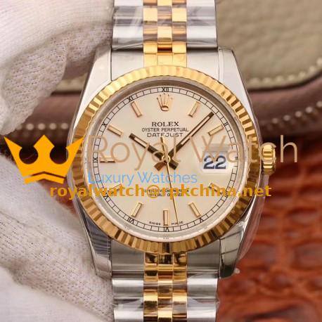 Replica Rolex Datejust 36MM 116233 AR V2 Stainless Steel & Yellow Gold Silver Dial Swiss 3135