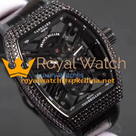 Replica Franck Muller Vanguard Skeleton V 45 T SQT Noob Ceramic & Diamonds Skeleton Dial M9015