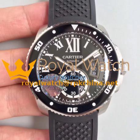 Replica Calibre De Cartier Diver W7100056 42MM JF Stainless Steel Black Dial A23J