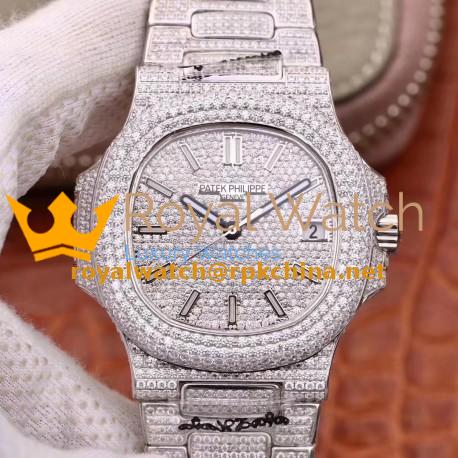 Replica Patek Philippe Nautilus Jumbo 5719/10G-010 DM Stainless Steel & Diamonds Diamond Dial Swiss 324SC