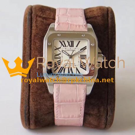 Replica Cartier Santos 100 Medium Size W20126X8 KZ Stainless Steel White Dial Seiko NH05A
