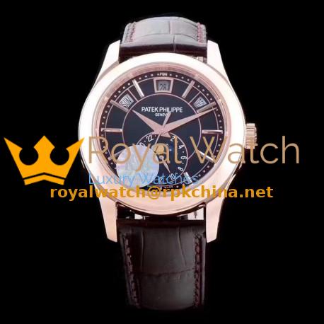 Replica Patek Philippe Annual Calendar 5205R-010 KM Rose Gold Black Dial Swiss 324SQALU 24H/206