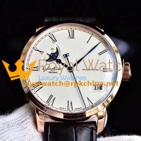 Replica Glashutte Senator Panorama Date Moon Phase 100-04-32-15-04 GF Rose Gold White Dial Swiss 100-04