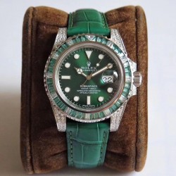 Submariner Date 116610 LV Noob Factory V9 SS 904L & Diamonds Green Dial Swiss 3135