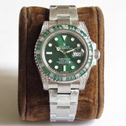 Submariner Date 116610 LV Noob Factory V9 SS 904L & Diamonds Green Dial Swiss 3135
