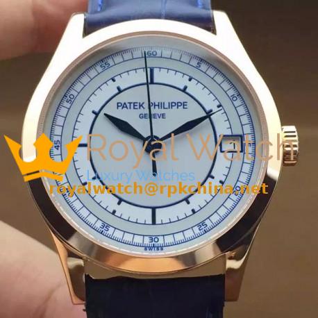 Replica Patek Philippe Calatrava 5296 Rose Gold White & Blue Dial Swiss 324SC