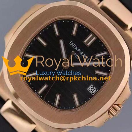 Replica Patek Philippe Nautilus Jumbo 5711 Rose Gold Black Dial Swiss 2824