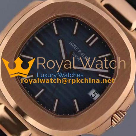 Replica Patek Philippe Nautilus Jumbo 5711 Rose Gold Blue Dial Swiss 2824