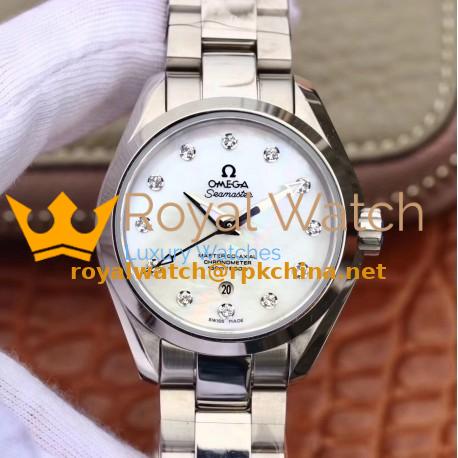 Replica Omega Seamaster Aqua Terra 150M Ladies 34MM 220.10.34.20.55.001 3S Stainless Steel Mother Of Pearl Dial Swiss 8520