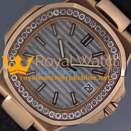 Replica Patek Philippe Nautilus Jumbo 5711 Rose Gold Diamonds Bezel Swiss 2824