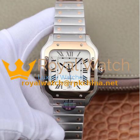 Replica Cartier Santos De Cartier Large Automatic W2SA0006 BV Stainless Steel & Yellow Gold White Dial M9015