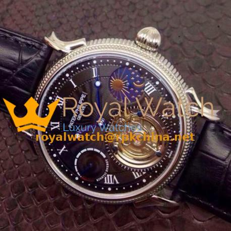 Replica Patek Philippe Tourbillon Moonphase Power Reserve Stainless Steel Black Dial Swiss Tourbillon