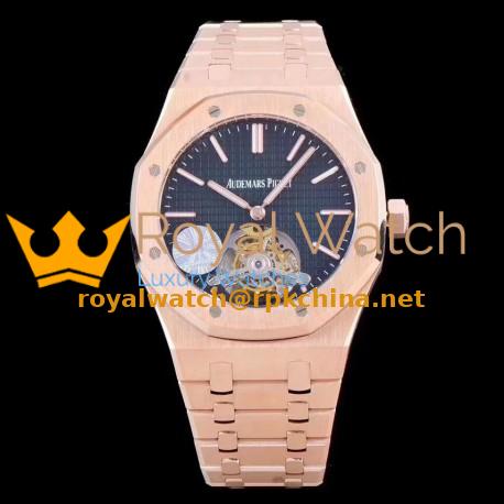 Replica Audemars Piguet Royal Oak Tourbillon Extra Thin 26522 JF Rose Gold Black Dial Swiss Tourbillon