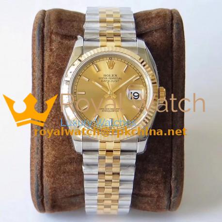 Replica Rolex Datejust 36MM 116233 AR V2 Stainless Steel & Yellow Gold Champagne Dial Swiss 3135