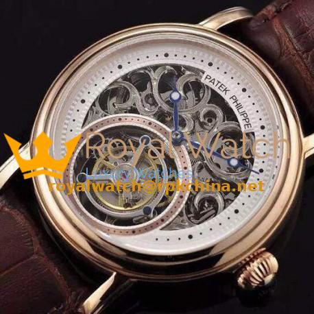 Replica Patek Philippe Tourbillon Rose Gold Skeleton & White Dial Swiss Tourbillon