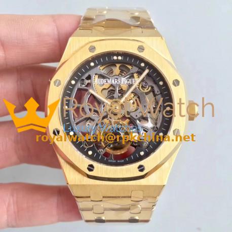 Replica Audemars Piguet Royal Oak Tourbillon Extra-Plate Squelette 26518 JF Yellow Gold Black Skeleton Dial Swiss 2924