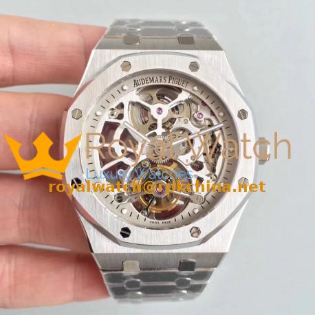Replica Audemars Piguet Royal Oak Tourbillon Extra-Plate Squelette 26518 JF Stainless Steel Silver Skeleton Dial Swiss 2924