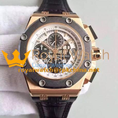 Replica Audemars Piguet Royal Oak Offshore Rubens Barrichello II 26078RO.OO.D001VS.01 JF V2 Rose Gold White Dial Swiss 3126