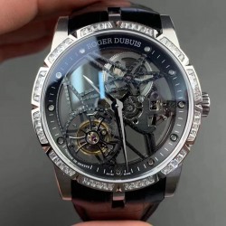 Excalibur Skeleton Flying Tourbillon RDDBEX0393 BBRF SS & Diamond Black Dial Swiss Tourbillon