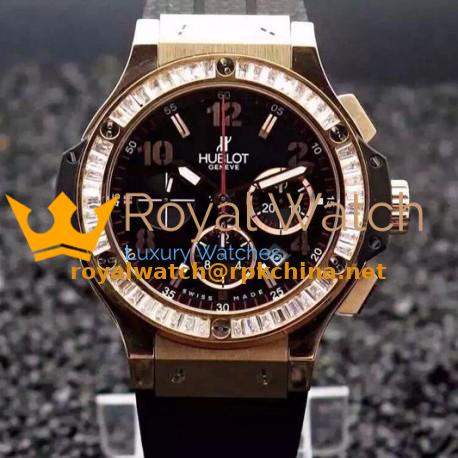 Replica Hublot Big Bang Rose Gold Diamonds Bezel Swiss 7750