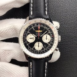 Navitimer 01 43mm JF SS Black Dial Leather Strap Swiss 7750