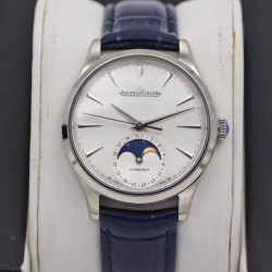 Master Ultra Thin Moon 34mm TWF SS Silver Dial Blue Leather Strap Swiss JLC 925