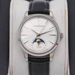 Master Ultra Thin Moon 34mm TWF SS Silver Dial Black Leather Strap Swiss JLC 925